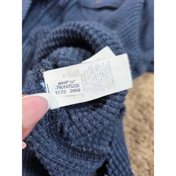 Aerie Oversized Lumberjane Waffle Knit Button Down Shirt Blue Long Sleeve - XS - Picture 12 of 12